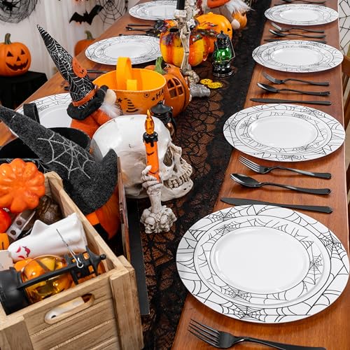 Halloween Plastic Dinnerware Set with Spider Web Design - 125 Pieces