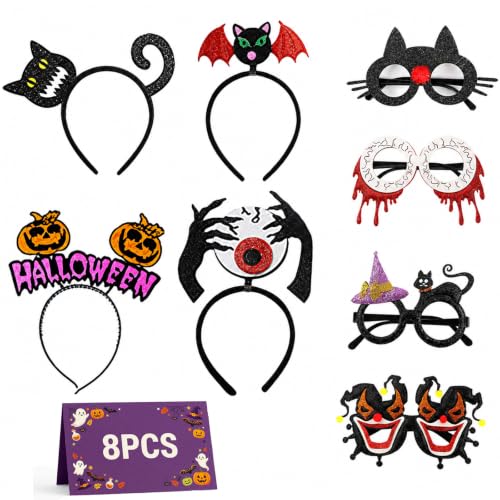 Halloween Headbands and Glasses Bulk - 8 Pack Costume Party Accessories for Adults
