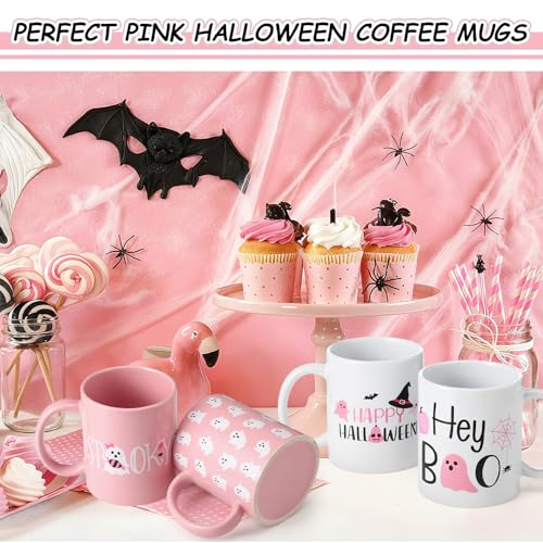 Pink Ghost Halloween Coffee Mug Set 6 Pcs - 12 oz Ceramic Cups for Women