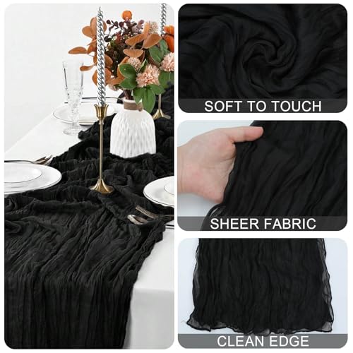 Black Cheesecloth Table Runner 21x120 Inch Reusable Gauze Boho Rustic Decor - 10ft