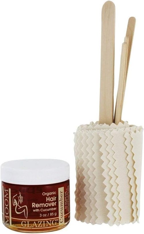 MOOM Organic Hair Removal Wax Kit - Sugar Wax with Cucumber & Green Tea, Body Wax Kit for Bikini & Leg - 3 oz Jar with 18 Reusable Wax Strips & 6 Applicator Sticks - Ideal for Sensitive Skin - 2 Pack