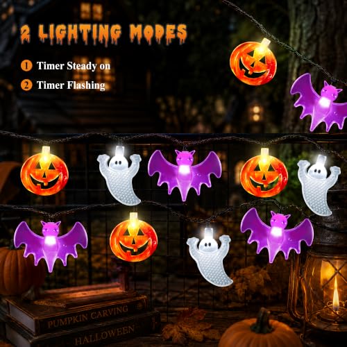 Halloween String Lights Battery Operated 20FT 30 LEDs with Timer - Pumpkin Bat Ghost Variation
