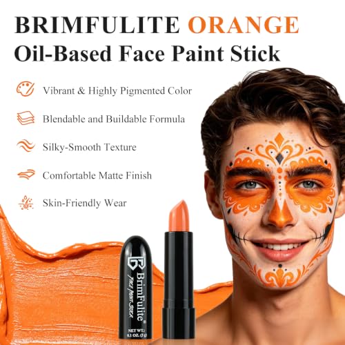 Orange Face Paint Stick for Halloween - Oil-Based, Vibrant, 0.1 Oz - Variation: Orange