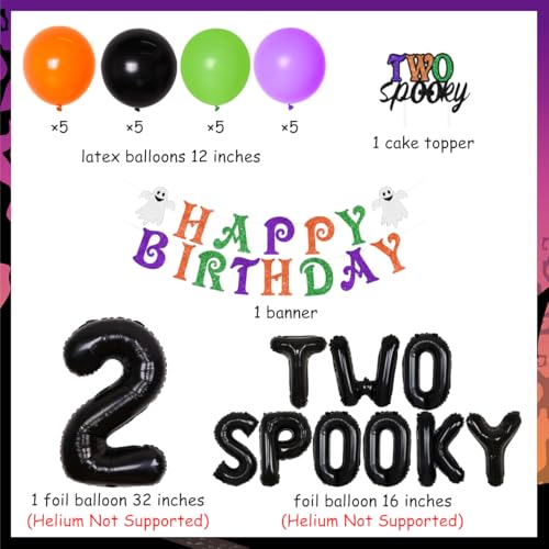 Halloween 2nd Birthday Party Decorations Set with Banner, Balloons & Spooky Cake Toppers