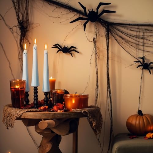 2-Pack Ghost Flameless Taper Candles with Remote & Timer - Halloween Decor