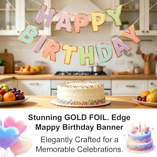 Macaron Happy Birthday Banner - Large Rainbow Alphabet Bunting, Pre-Strung