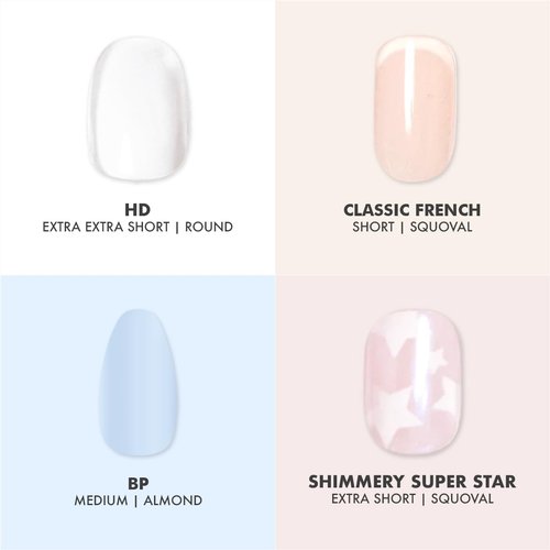 Olive & June Press-On Nail Kit - 4 Bestsellers Including HD Crisp White & Classic French | Realistic Look, Non-Damaging Glue, Up to 14 Days Wear