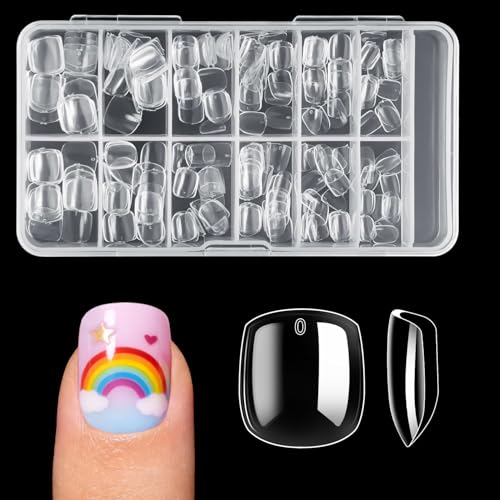 Kids Short Square False Nails - Full Cover Press-On Tips, Clear, 10 Sizes with Variation: Clear Short Square Kids Nail Tips