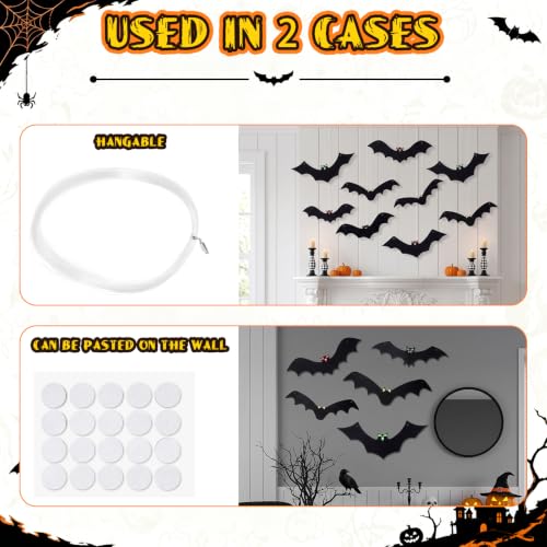 White Halloween Hanging Bats Set with Glowing Eyes - Indoor & Outdoor Party Decor