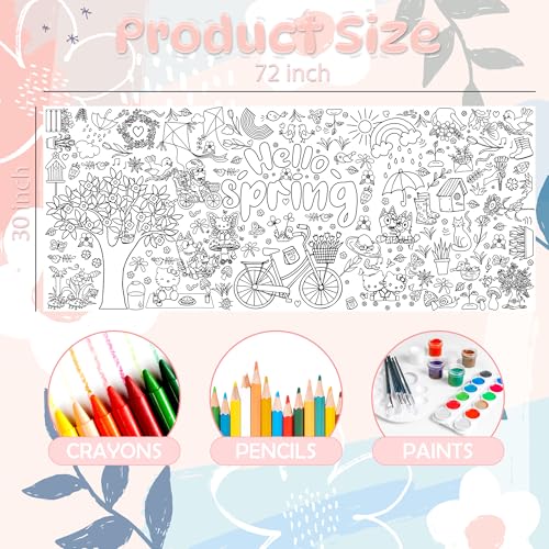 Spring Giant Coloring Poster Tablecloth - Kids Arts & Crafts Party Decor - Spring Theme