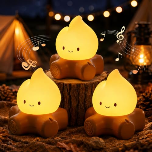 3-Pack Campfire Night Light - Indoor Halloween & Fall Decorations with Variation: White Noise
