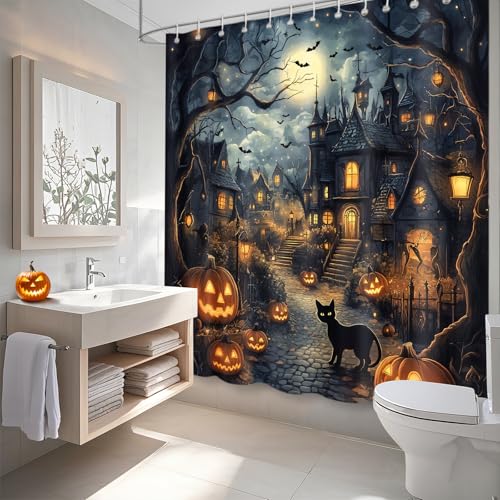 APROPHIC Halloween Horror Castle Shower Curtain - Black1, 72x72 in