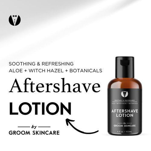 GROOM After Shave Lotion for Men - Soothing Moisturizer with Aloe & Vitamin E | Fights Irritation & Razor Bumps | 4 oz