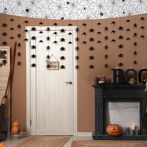 Halloween Spider Web Decorations Set - Hanging Spider Banners & Ornaments