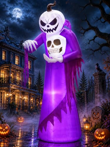 12FT Giant Halloween Inflatable Pumpkin Wizard with LED Lights Outdoor Decor