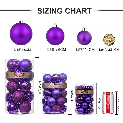 Purple Christmas Tree Ornaments 20pcs 3.15-Inch Holiday Decoration Balls with Hooks