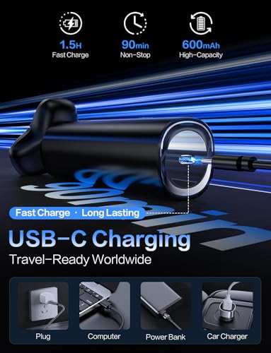 Black Electric Razor for Men 4D Floating Rotary Wet & Dry Waterproof USB-C Fast Charging