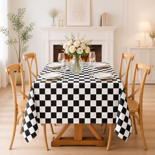 Black and White Checkered Tablecloth 57 x 84 Inch - Waterproof Gingham Dining Cover - Variation of THIS listing: Black / 84" x 57"