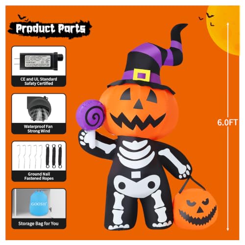 Halloween Inflatable Pumpkin Skeleton with LED Lights Outdoor Yard Decor