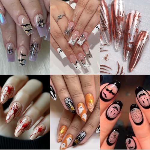 Halloween Nail Stickers Set 3D Spider Web Skull Ghost Skeleton Bat Spiders - Style 1