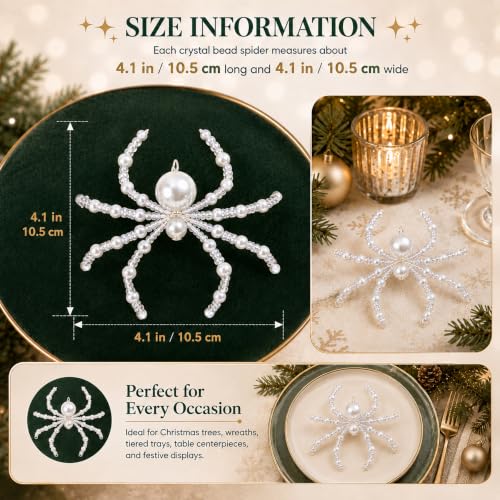 6-Pack Beaded Crystal Spider Ornaments for Halloween & Christmas Decor