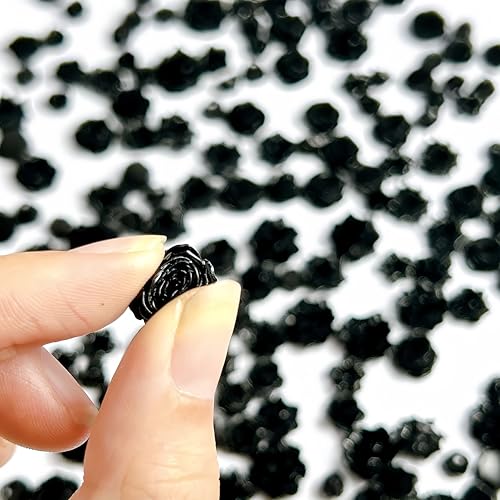 Black Rose Nail Charms 300 Pcs 3D Valentines Day Floral Rhinestones for Acrylic Nails