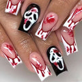 Halloween Ghost Press-On Nails with Blood Drip French Tips - Colorful Set