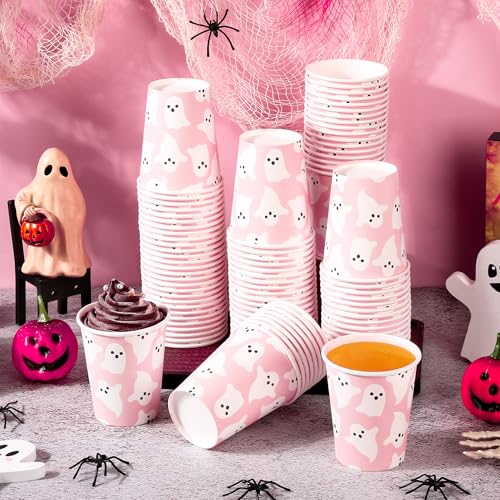 Halloween Ghost Paper Cups 9oz Pink Ghost Party Supplies 100 Pack