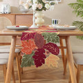 Fall Table Runner with Embroidered Maple Leaves - 36 Inches Long - Red & Green