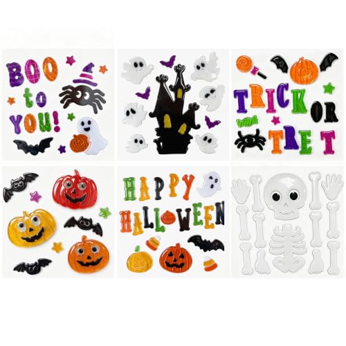 Halloween Window Gel Clings - 6 Sheets Flexible Stickers for Glass, Spooky Decor