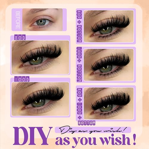 D Curly Spiky Lash Clusters 80D 100D Volumizing Eyelash Extensions 6-20mm - 255Pcs