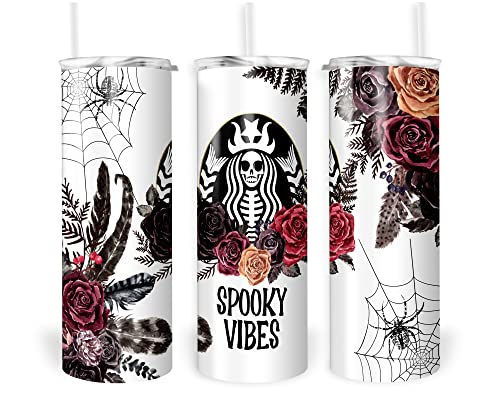 Gothic 20oz Insulated Travel Mug with Skeleton Mermaid Roses & Feathers