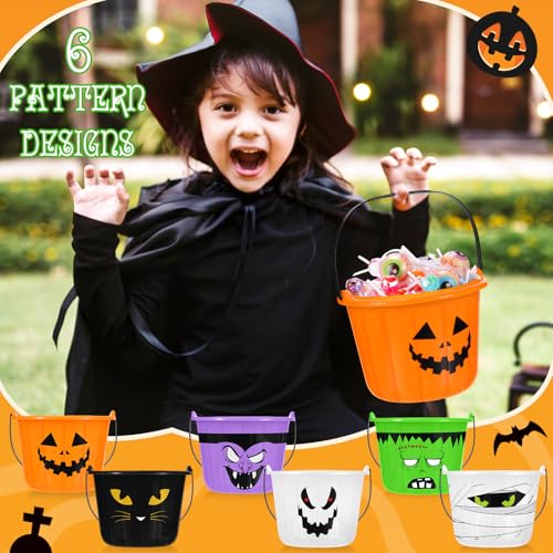 24 Pcs Halloween Plastic Pumpkin Buckets with Handle - Multicolor Trick or Treat Set