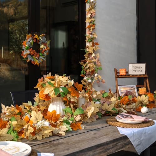 Fall Leaf Garland with Lights - 4 Pack 23.6Ft Maple Artificial Autumn Decor