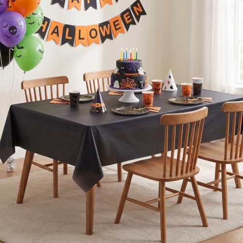 Disposable Plastic Table Cover Roll 54 x 300 ft with Cutter Box - Black, Rectangular 15.2 x 5.5 inches