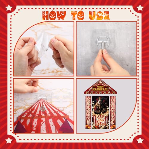 Halloween Circus Carnival Door Decorations Set - Evil Clown, Banner & Awning
