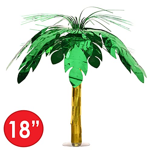 Tropical Palm Tree Cascade Centerpieces - 3 Pack, Metallic Green & Gold Table Decorations for Summer & Luau Parties