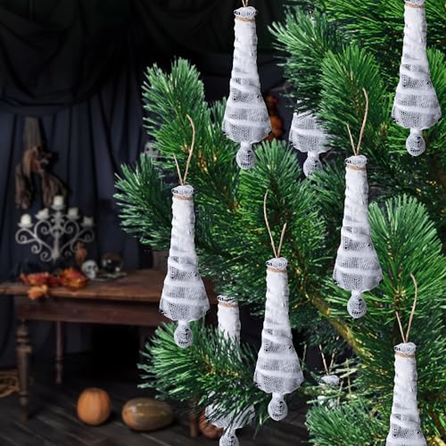 Halloween Cocoon Skeleton Decorations - 12 Creepy 5.6-Inch Hanging Props