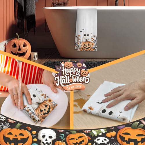 Halloween Pumpkin Kitchen Towels - Fall Floral Autumn Dish Hand Towel - 16x24 Inches - Rustic Decor - Halloween Pumpkin Variation