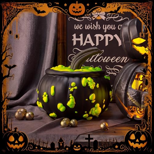 Halloween Witch Cauldron Pumpkin Decor with Neon Bubbles - Indoor Outdoor