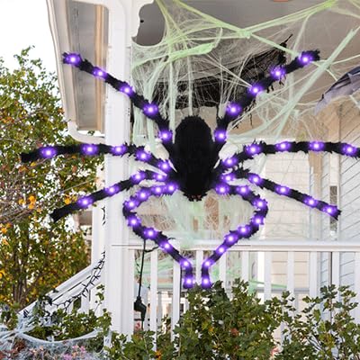 Giant Lighted Halloween Spider Decoration - 6.6FT Outdoor Creepy Yard Prop with 90 LEDs