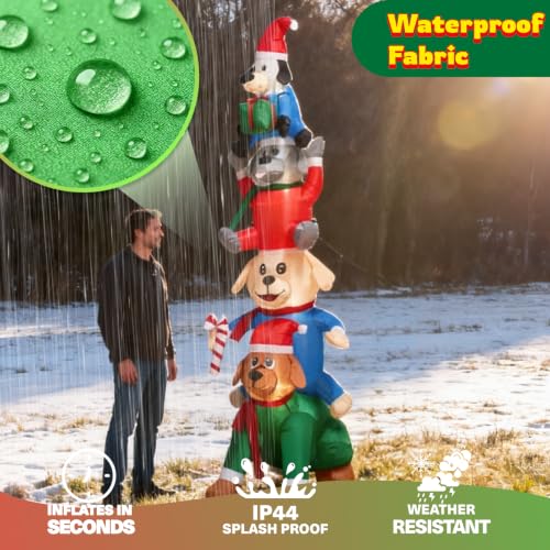 9FT Inflatable Christmas Dogs Stack with LED Lights, Outdoor Holiday Yard Decor