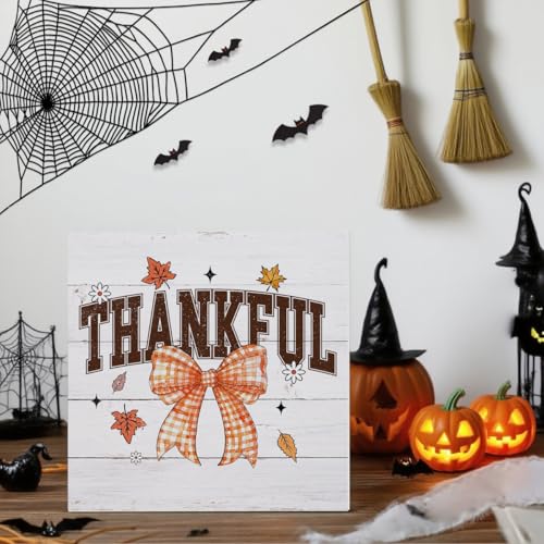 Thanksgiving Fall Decorations Bow Wooden Box Sign for Holiday Home Decor