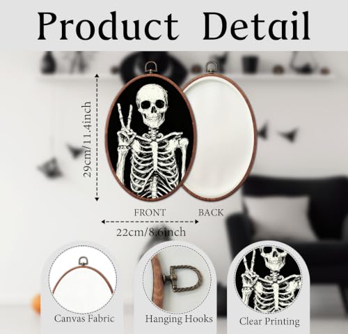 Funny Skeleton Wall Art - Halloween Oval Wall Hanging Decorations - Variation 17