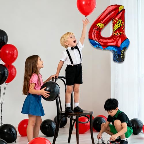 Spider Number 4 Balloon for 4th Birthday Party Decorations - 40 Inch