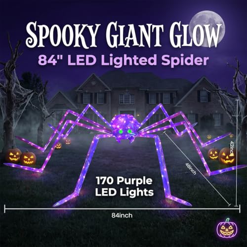 7FT Outdoor Halloween Spider Decor with 170 Lights - Giant Lighted Yard Prop