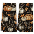 Fall Pumpkin Kitchen Towels Set with Black Pumpkin Design - 2 Pack 16x24 Inch