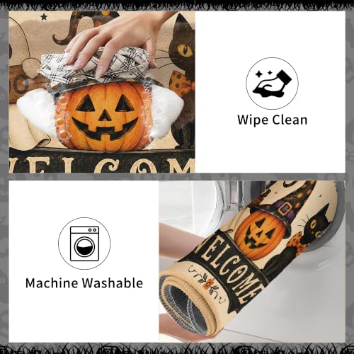 Halloween Patchwork Kitchen Rugs Set - Cat Ghost Pumpkin Floor Mats, 2 Pieces - Halloween Decor