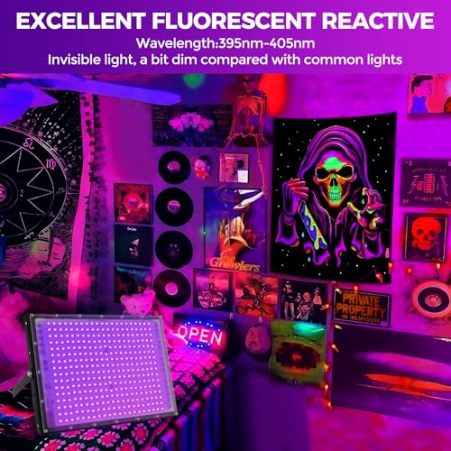 300W Waterproof UV Black Light Floodlight for Glow Party Halloween Decor - 4 Pack