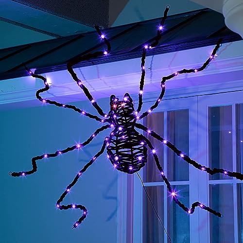 Giant Halloween Spider Light Up Outdoor Decoration - 5ft, Purple & Red Lights, Waterproof, Bendable Legs, Spider Variation